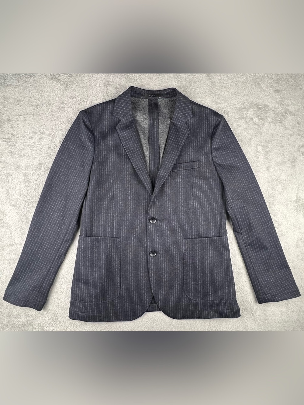 Nordstrom Knit Blazer Jacket Mens M Black Pinstripe Extra Trim Stretch Casual